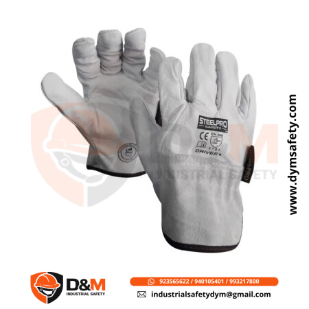 Guante Cuero Driver Steelpro blanco