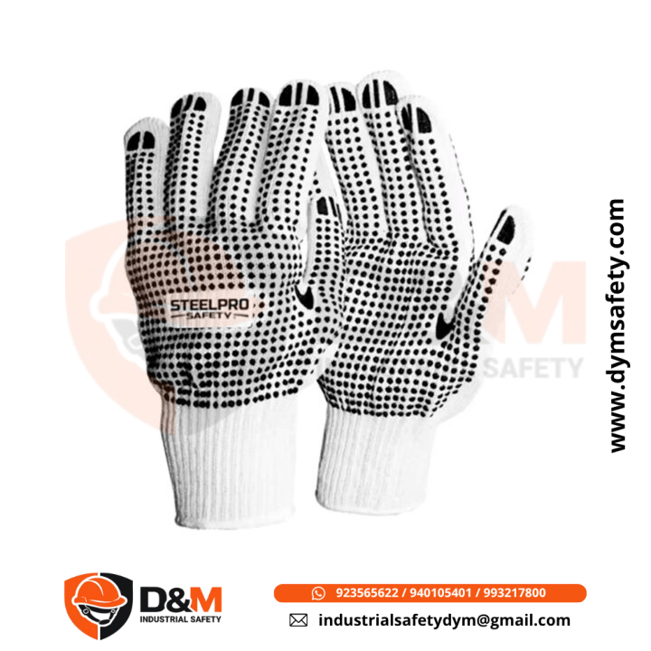 Guante de Hilo Color Blanco Con Puntos de PVC (palma y dorso) Steelpro