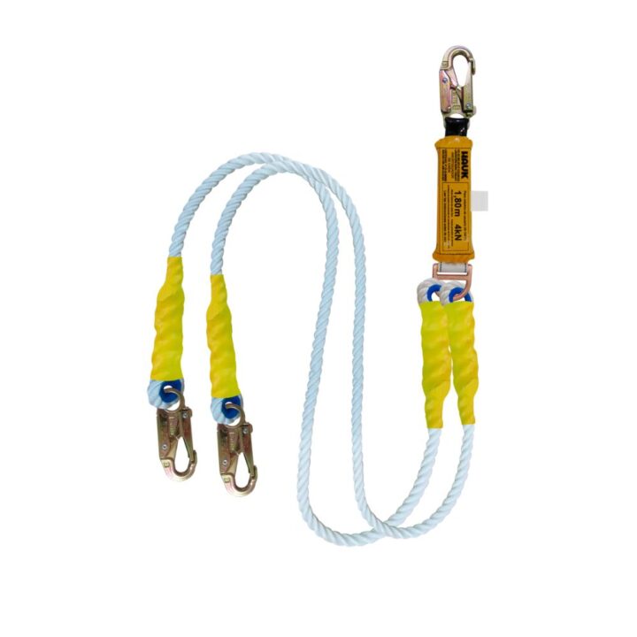 Línea de Vida/Conexión Doble, con Amortiguador de Caída Factor 1, de Cabo Torcido Nylon/Poliéster de 5/8″ y tres Ganchos d…